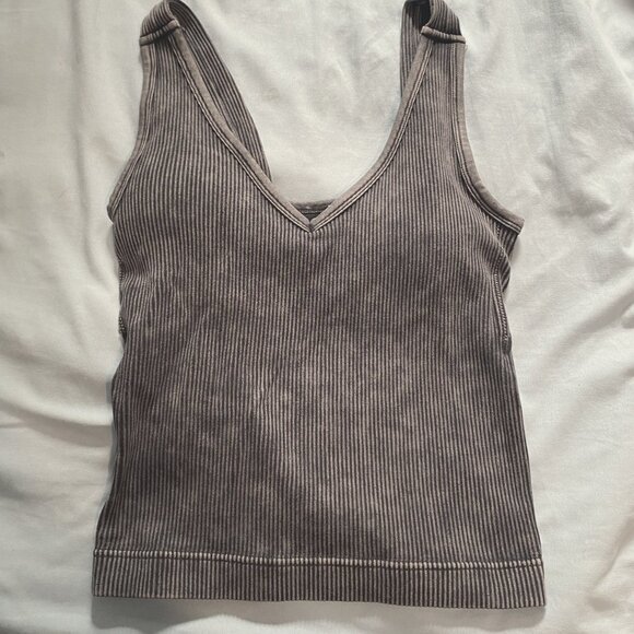 Zenana Padded Charcoal Gray Ribbed Knit V-Neck Tank Top L/XL - Picture 1 of 4
